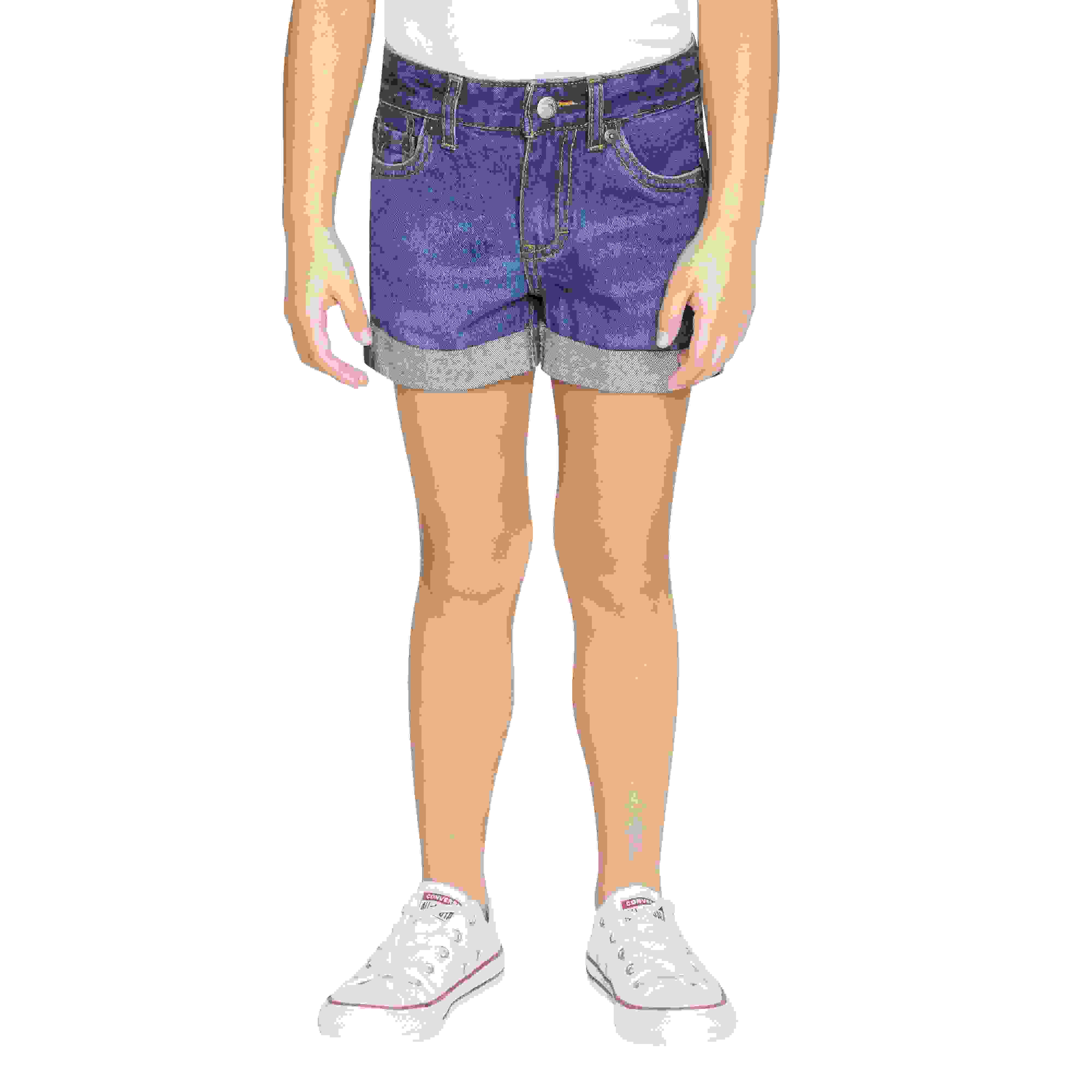 Levi's Girlfriend Fit Roll-Up Little Girls' Medium Blue Wash Denim Shorty Shorts